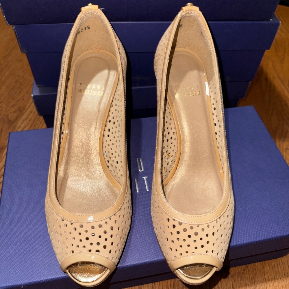 Stuart weitzman nude peep toe wedge 5.5 - Picture 2 of 5